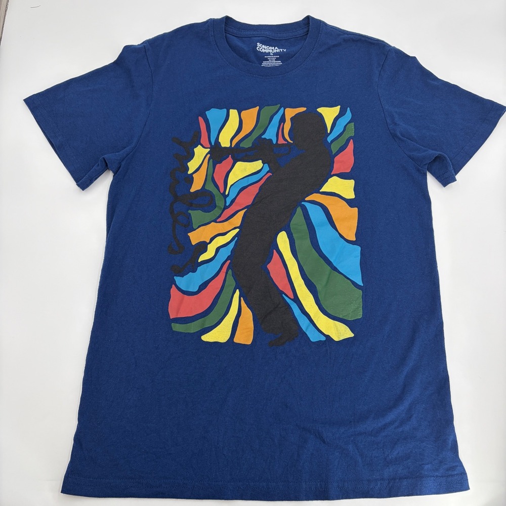 Miles Davis‎ Jazz Graphic Tee Blue Retro Swirl Art Sonoma S, festival music
